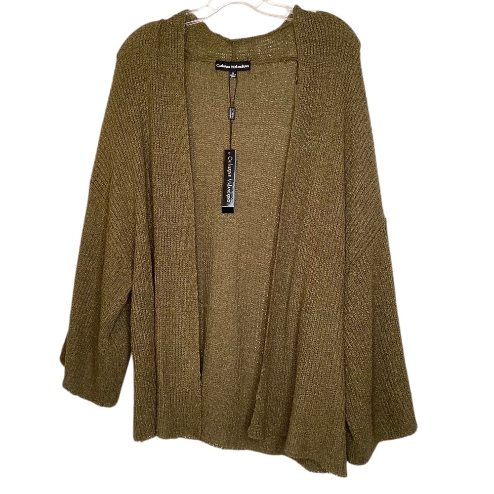 Catherine Malandrino Olive Green Open Front Knit Cardigan Sweater Size M NWT